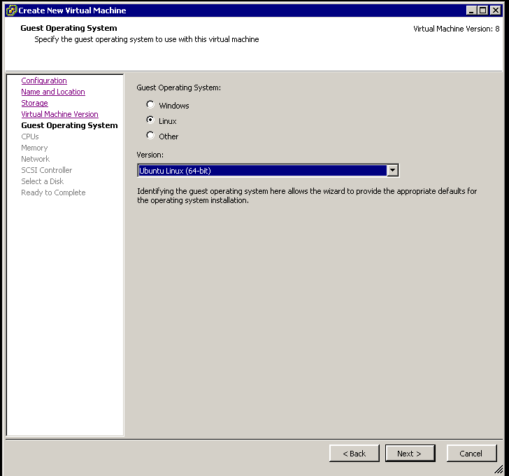 Select guest operating system
